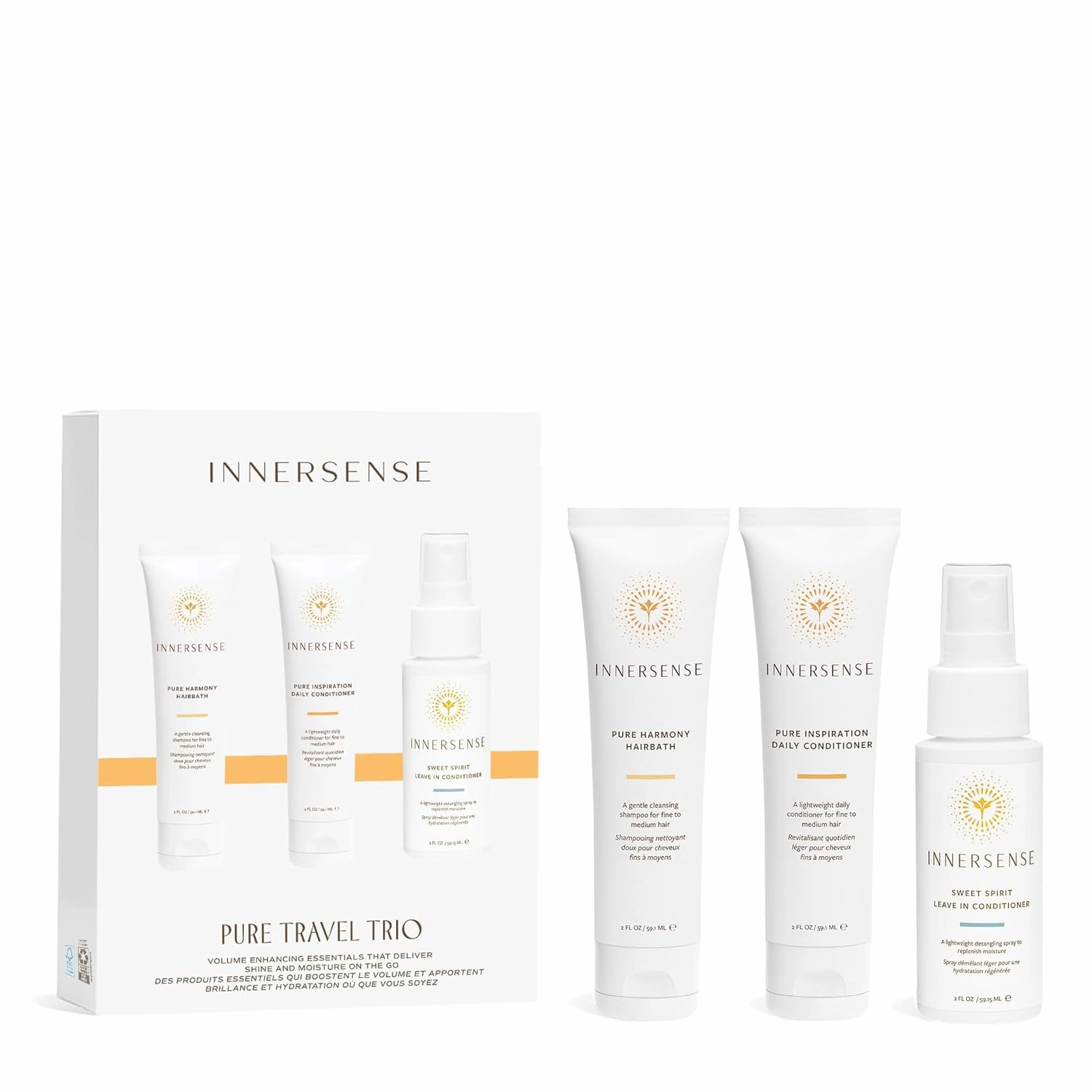 Innersense Organic Beauty - Pure Harmony Travel Hair Trio | Non-Toxic, Cruelty-Free, Clean Haircare (Pure Harmony Hairbath   Conditioner, Sweet Spirit Leave-In Conditioner) PACKAGING MAY VARY