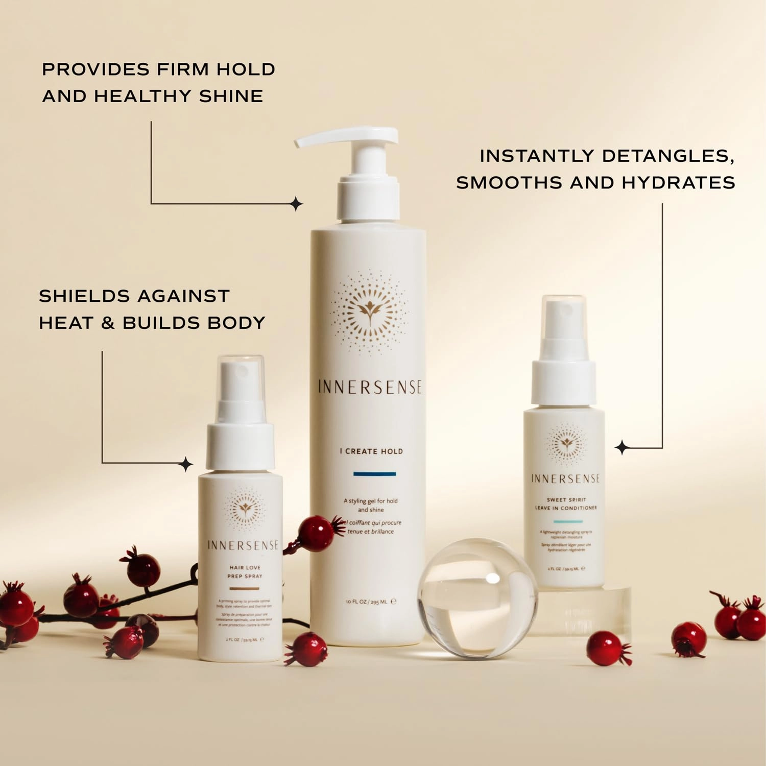INNERSENSE Organic Beauty - Sleek Stylers Set | I Create Hold, Sweet Spirit Leave-In Conditioner, Hair Love Prep Spray | Non-Toxic, Cruelty-Free, Clean Haircare (3 piece set)