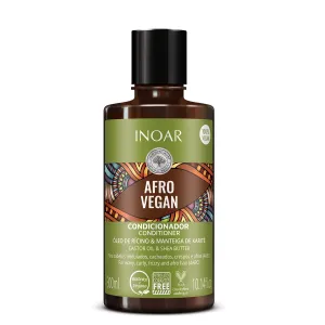 Inoar Afro Vegan Conditioner with Shea Butter & Castor Oil for Curly & Coily Hair Hydration & Strength, 10.14 fl.oz