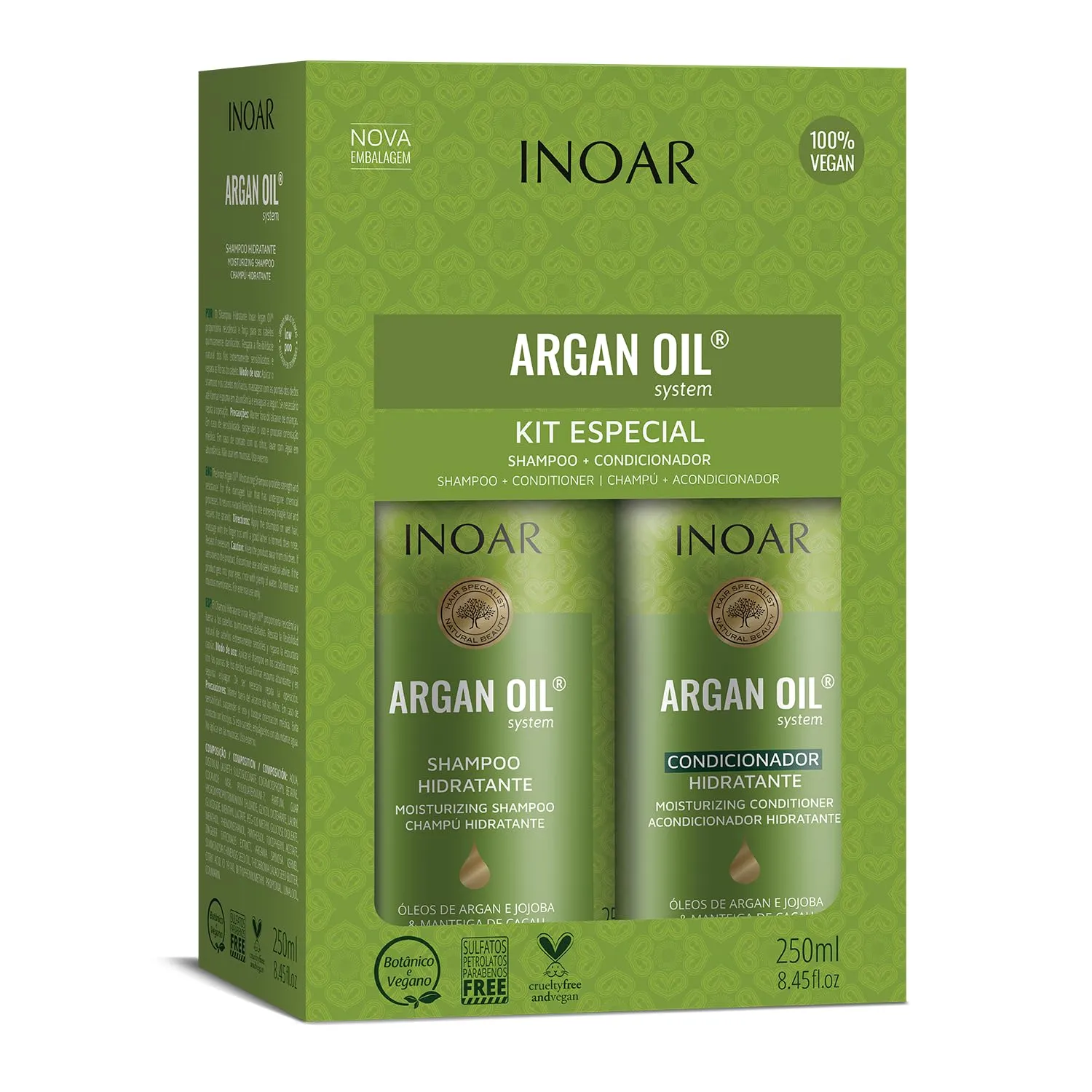 Inoar Argan Oil Shampoo & Conditioner Set for Men & Women, Nourishing, Repair Dry Damaged Hair, Hydration, Strengthen & Chemically Treated Hair, 2 Bottles, 8.5 oz. each