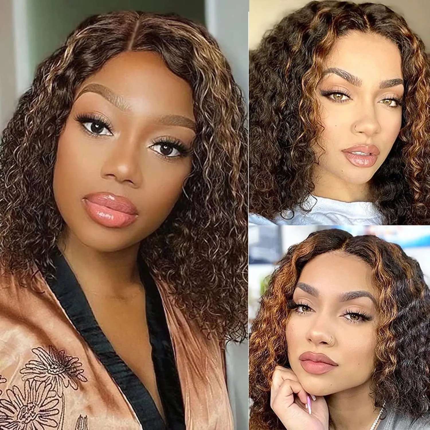 ISEE Hair Transparent Lace Front Wigs Human Hair Deep Wave Wigs 150% Density Deep Curly 13X4 Lace Frontal Human Hair Wigs for Black Women Pre Plucked with Baby Hair (8 Inches)