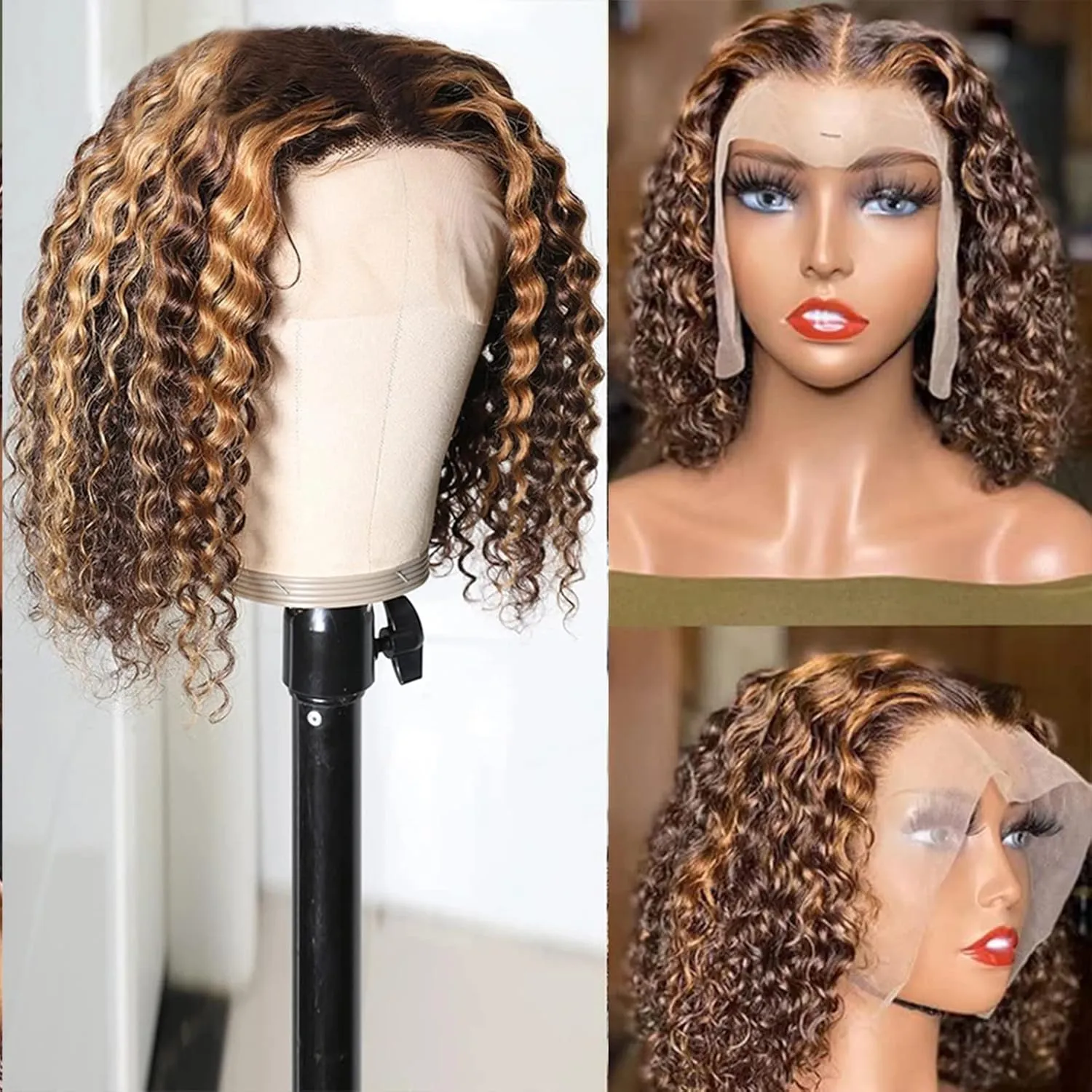 ISEE Hair Transparent Lace Front Wigs Human Hair Deep Wave Wigs 150% Density Deep Curly 13X4 Lace Frontal Human Hair Wigs for Black Women Pre Plucked with Baby Hair (8 Inches)