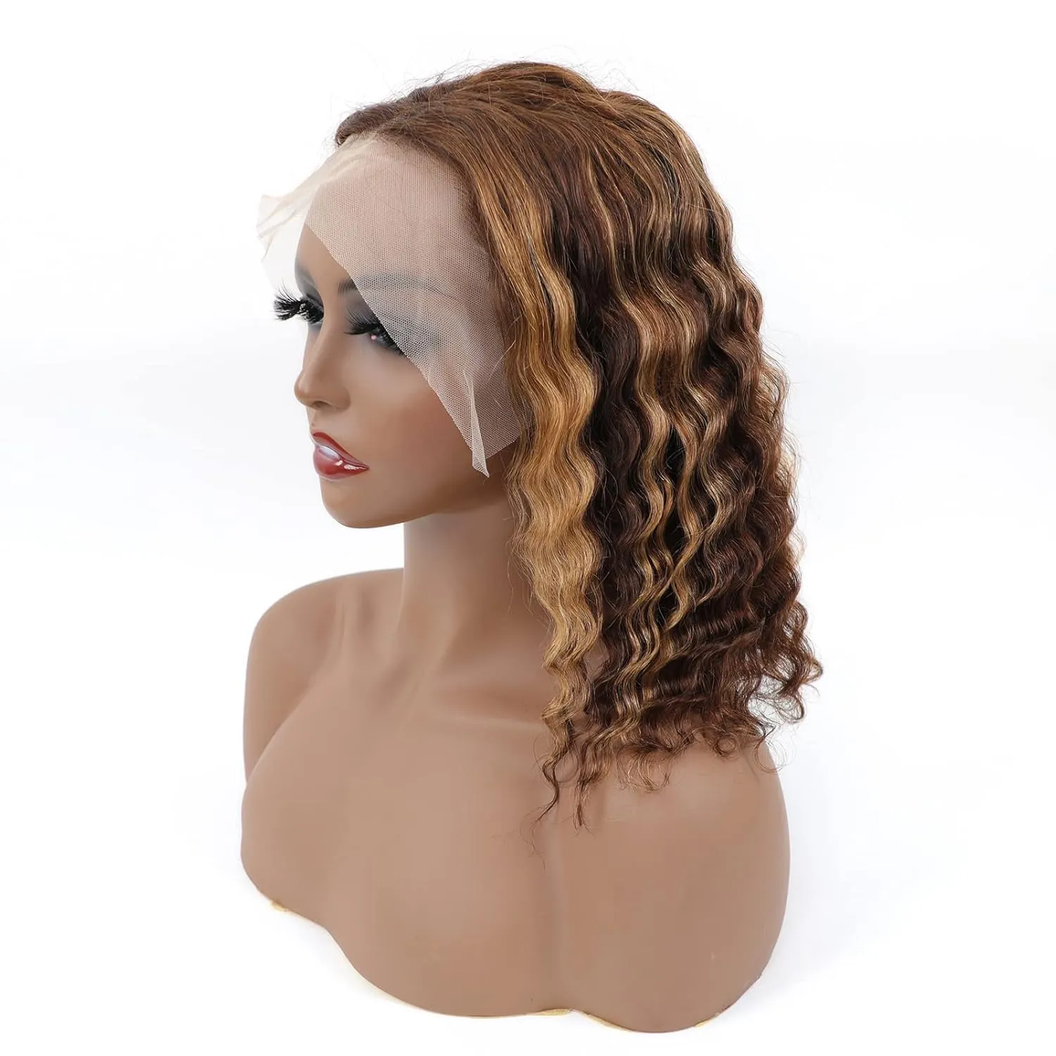 ISEE Hair Transparent Lace Front Wigs Human Hair Deep Wave Wigs 150% Density Deep Curly 13X4 Lace Frontal Human Hair Wigs for Black Women Pre Plucked with Baby Hair (8 Inches)