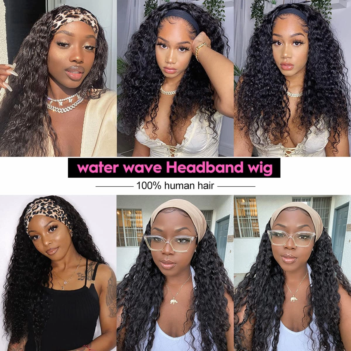 ISEE Headband Human Hair Wigs 180% Density Water Wave Curly None Lace Front Wigs for Black Women Glueless Deep Wave Machine Made 24Inch