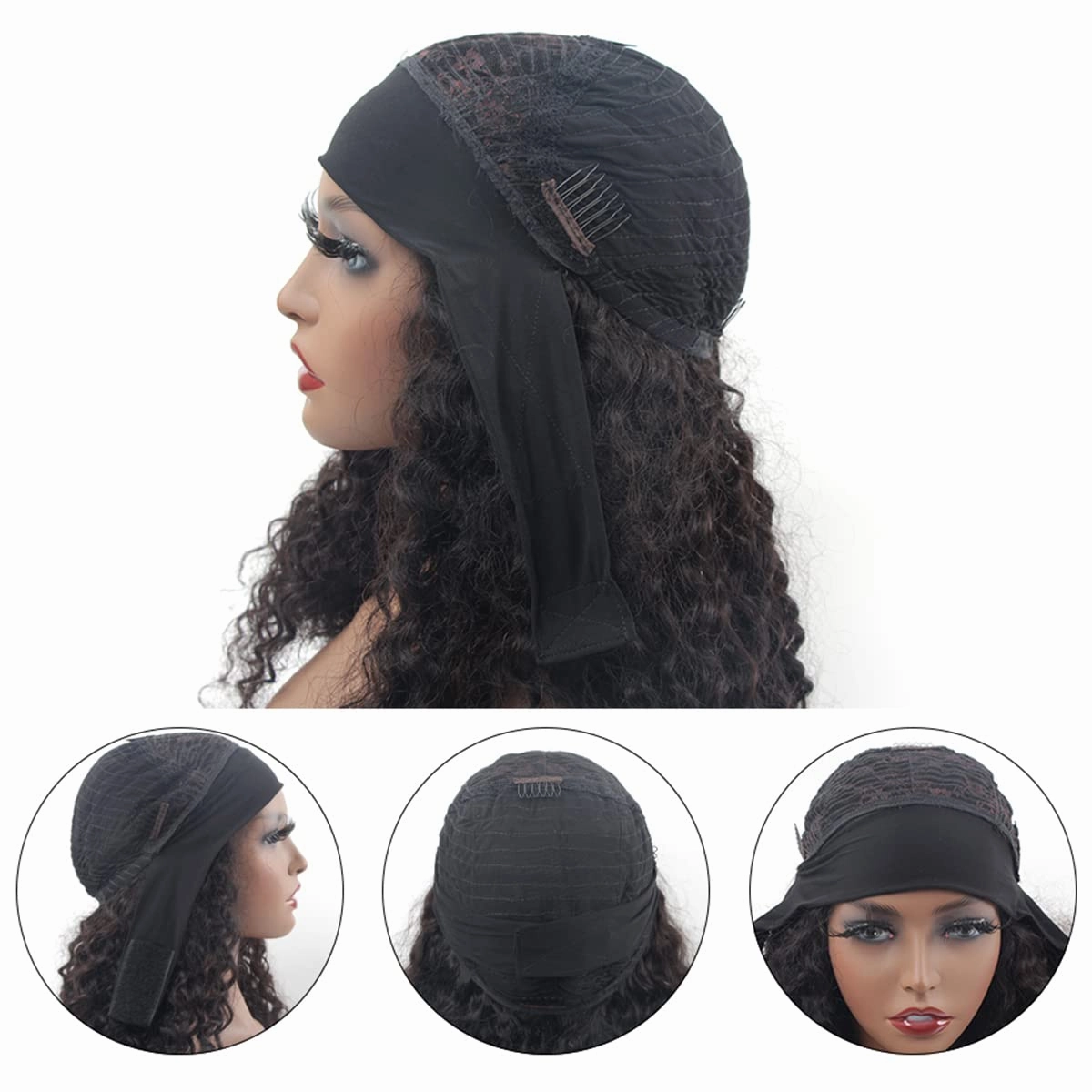ISEE Headband Human Hair Wigs 180% Density Water Wave Curly None Lace Front Wigs for Black Women Glueless Deep Wave Machine Made 24Inch
