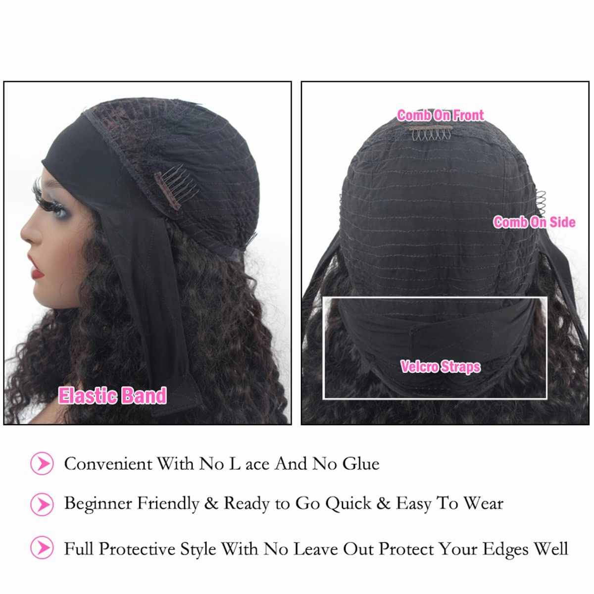 ISEE Headband Human Hair Wigs 180% Density Water Wave Curly None Lace Front Wigs for Black Women Glueless Deep Wave Machine Made 24Inch