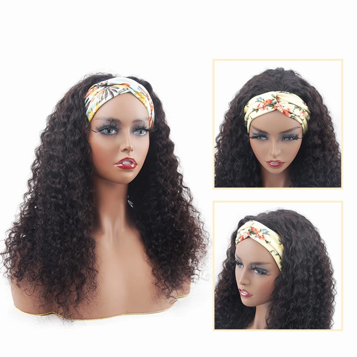 ISEE Headband Human Hair Wigs 180% Density Water Wave Curly None Lace Front Wigs for Black Women Glueless Deep Wave Machine Made 24Inch
