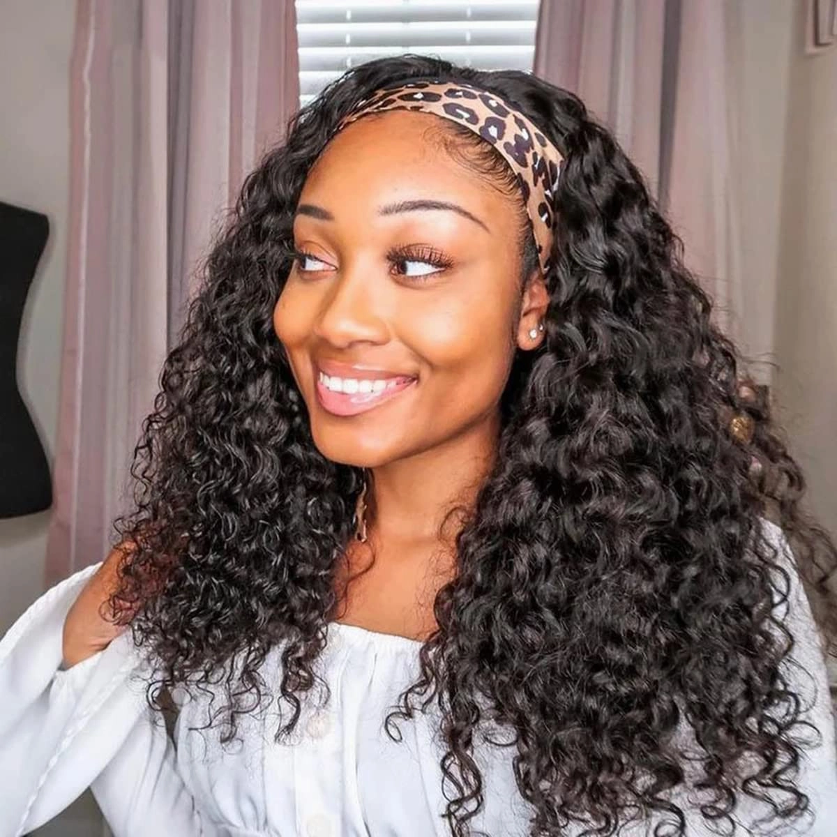 ISEE Headband Human Hair Wigs 180% Density Water Wave Curly None Lace Front Wigs for Black Women Glueless Deep Wave Machine Made 24Inch