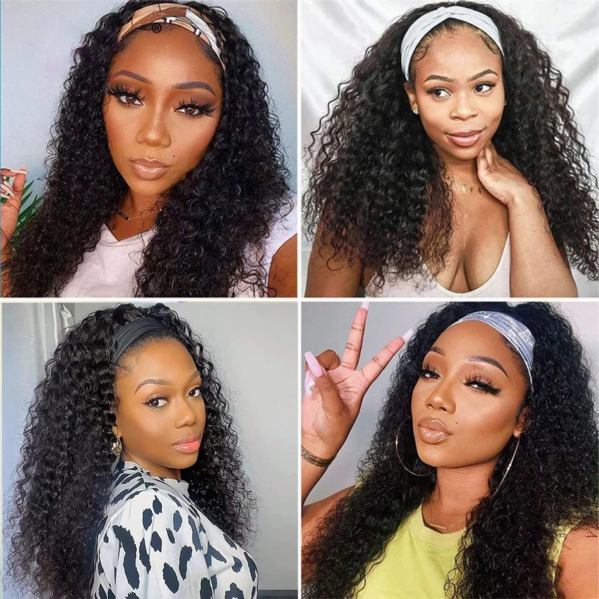 ISEE Headband Human Hair Wigs 180% Density Water Wave Curly None Lace Front Wigs for Black Women Glueless Deep Wave Machine Made 24Inch