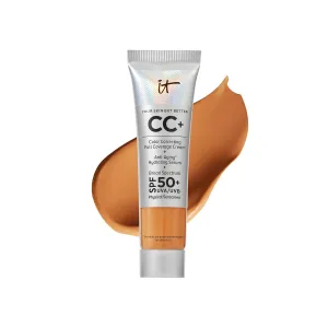 IT Cosmetics CC  Cream Travel - Full-Coverage Foundation With SPF 50, Color Corrector & Anti-Aging Serum, Formulated With Niacinamide & Hyaluronic Acid, Natural Finish, For All Skin Types, 0.4 fl oz