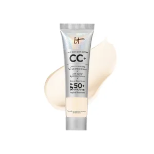 IT Cosmetics CC  Cream Travel - Full-Coverage Foundation With SPF 50, Color Corrector & Anti-Aging Serum, Formulated With Niacinamide & Hyaluronic Acid, Natural Finish, For All Skin Types, 0.4 fl oz