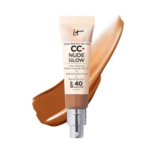 IT Cosmetics CC  Nude Glow - Lightweight Foundation & Brightening Glow Serum with SPF 40, Medium Coverage, Formulated With Niacinamide & Hyaluronic Acid, For All Skin Types, 1.08 fl oz