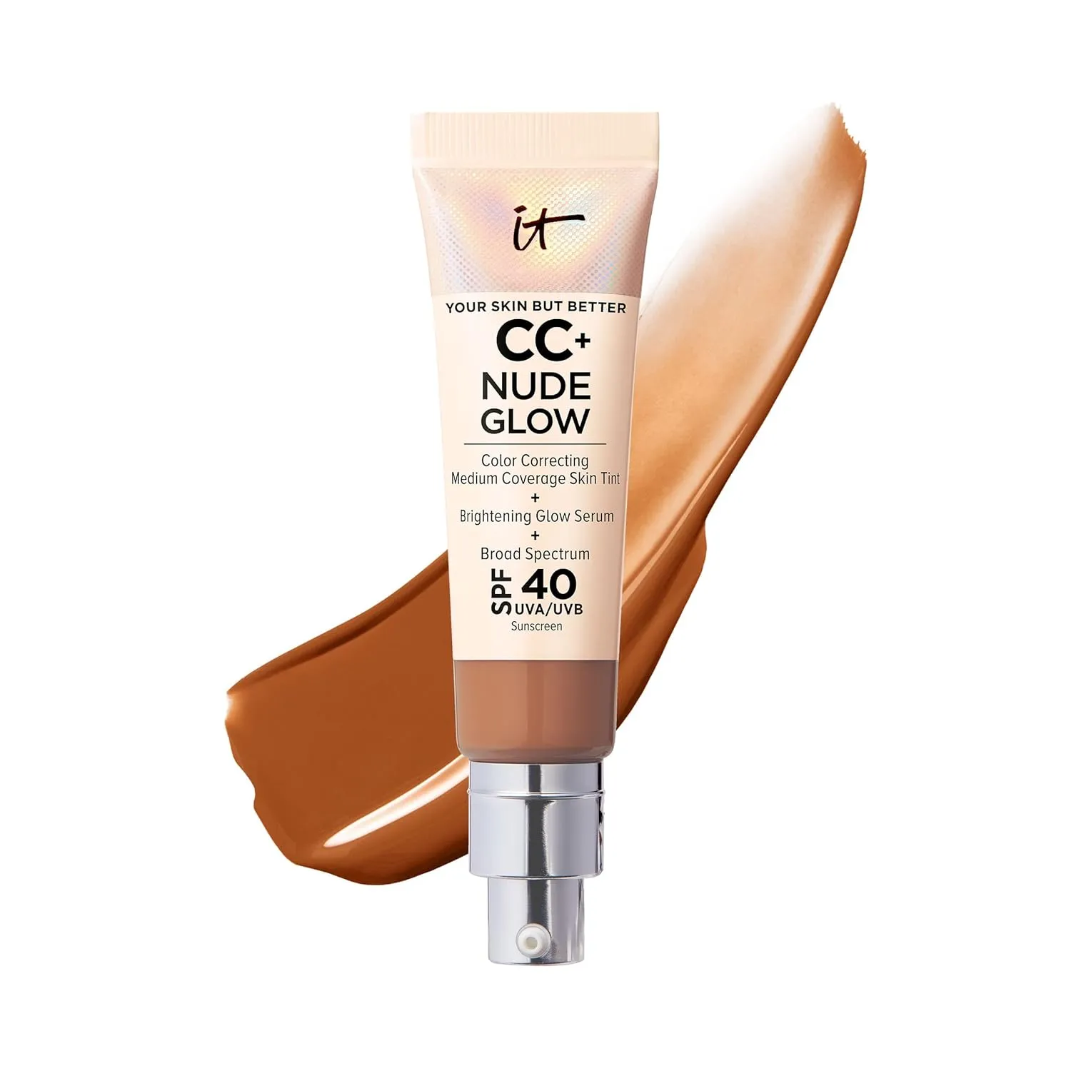 IT Cosmetics CC  Nude Glow - Lightweight Foundation & Brightening Glow Serum with SPF 40, Medium Coverage, Formulated With Niacinamide & Hyaluronic Acid, For All Skin Types, 1.08 fl oz