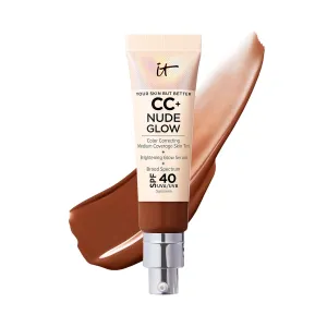 IT Cosmetics CC  Nude Glow - Lightweight Foundation & Brightening Glow Serum with SPF 40, Medium Coverage, Formulated With Niacinamide & Hyaluronic Acid, For All Skin Types, 1.08 fl oz