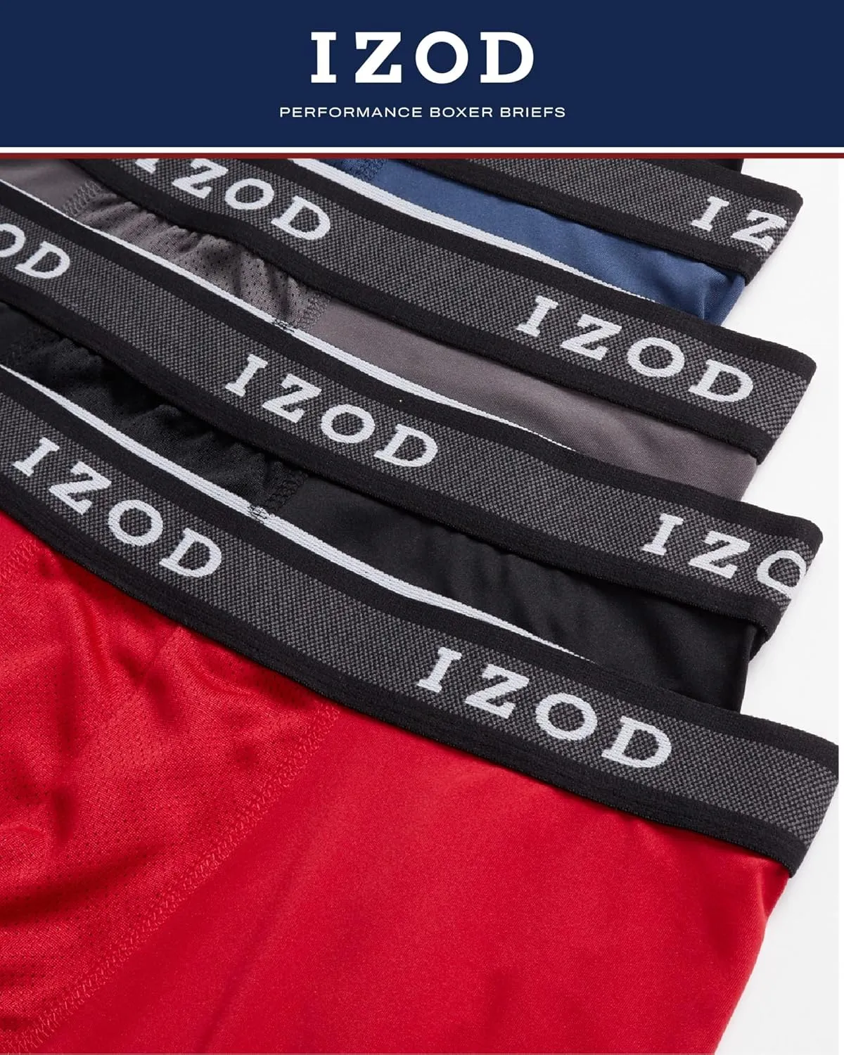 IZOD Mens Boxer Briefs - 5 Pack Performance Stretch Underwear Long Leg Boxers with Contour Pouch (Sizes: S-XL)