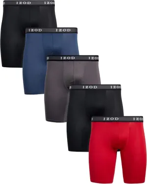 IZOD Mens Boxer Briefs - 5 Pack Performance Stretch Underwear Long Leg Boxers with Contour Pouch (Sizes: S-XL)
