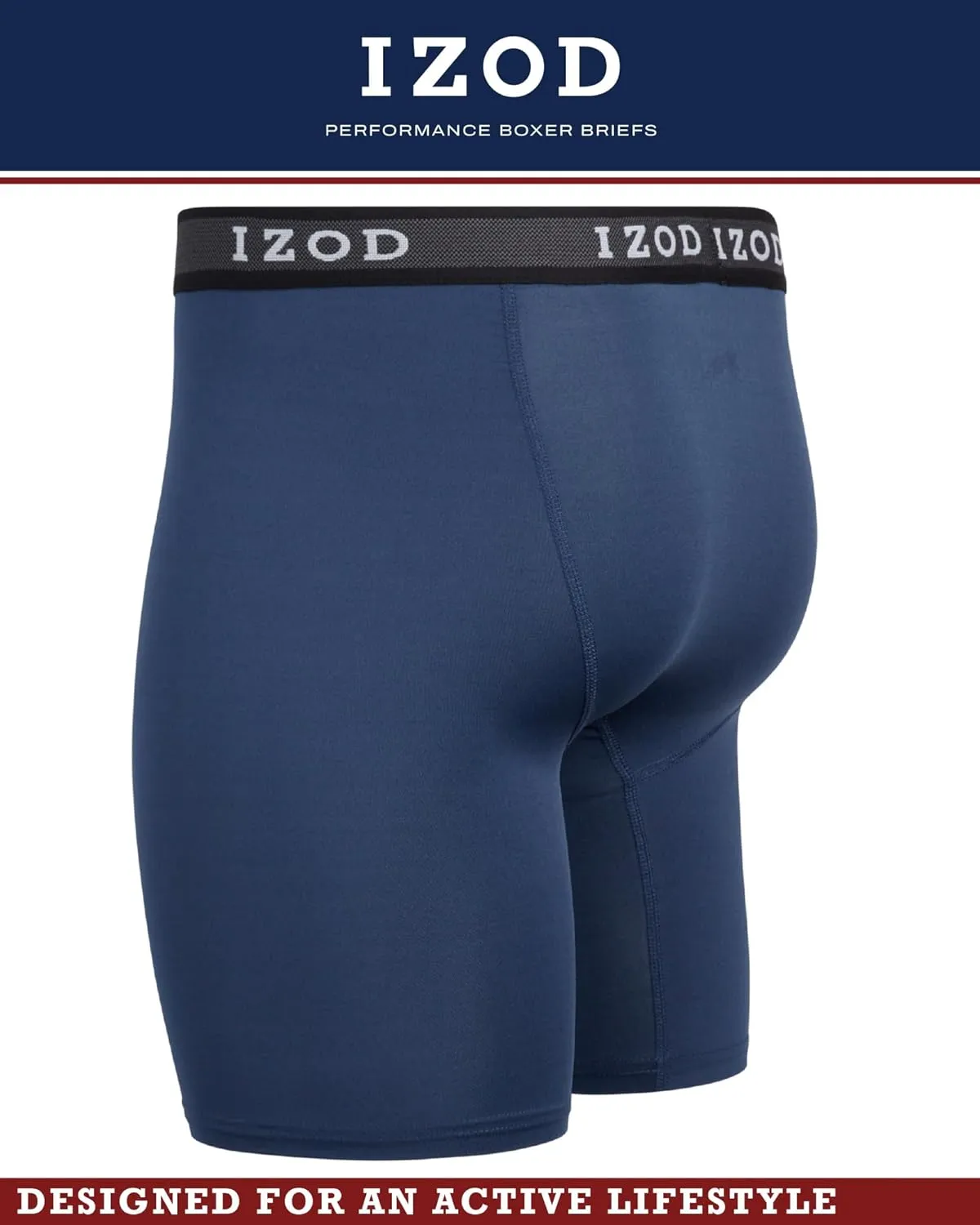 IZOD Mens Boxer Briefs - 5 Pack Performance Stretch Underwear Long Leg Boxers with Contour Pouch (Sizes: S-XL)