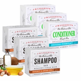 J·R·LIGGETT'S Virgin Coconut & Argan Oil Formula Shampoo 3.5oz and Conditioner 1.75oz Bar Natural Plant Based, Leaves Hair Clean, Tangle-Free, Eco-Friendly, Biodegradable, USA Made - 6 Pack