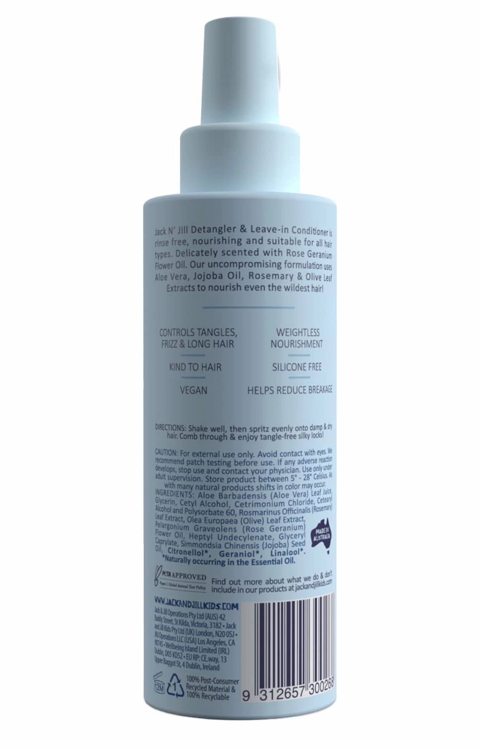 Jack N' Jill Natural Bathtime Detangler and Leave-In Conditioner - Suitable for All Hair Types, Extra Moisturising, Silicone-Free, Cruelty-Free, Vegan - 200 mL (Pack of 3)