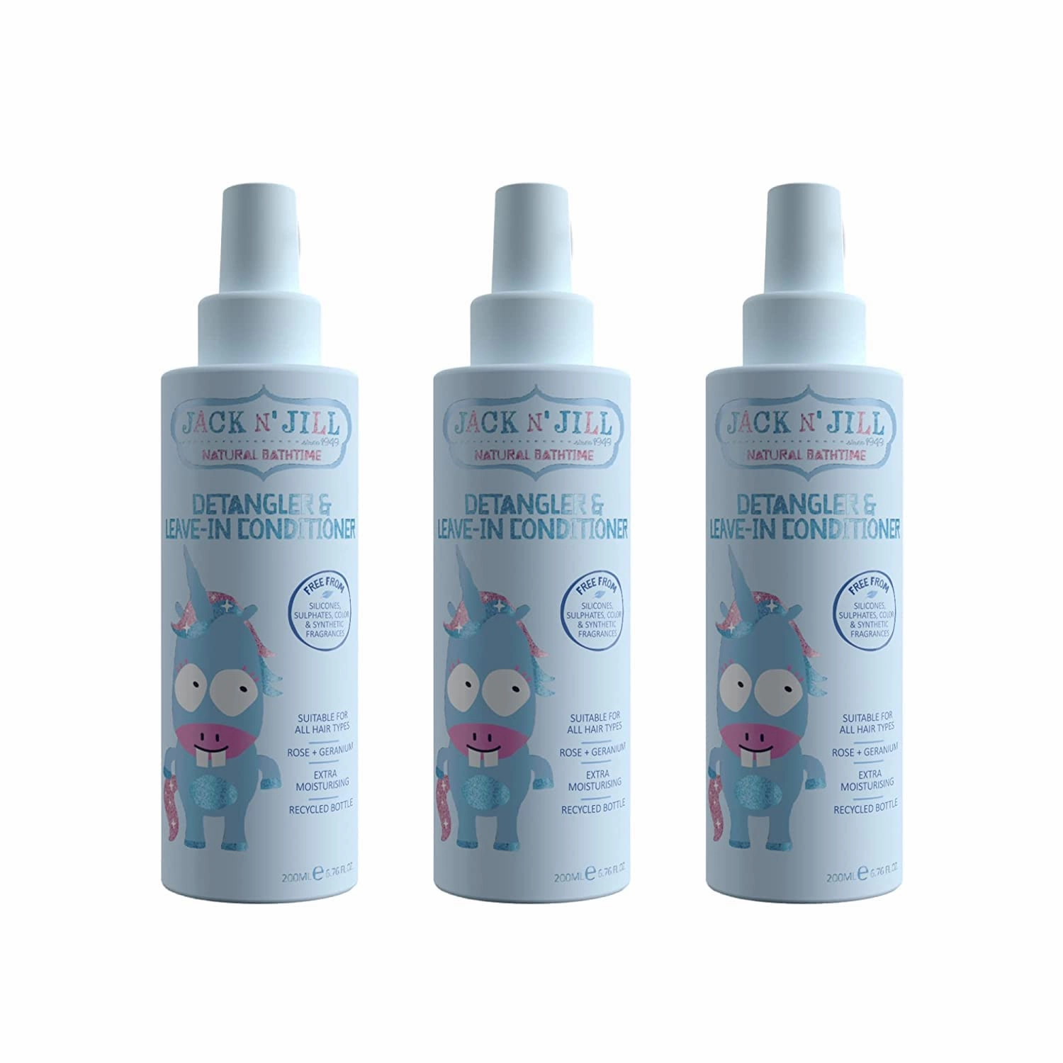 Jack N' Jill Natural Bathtime Detangler and Leave-In Conditioner - Suitable for All Hair Types, Extra Moisturising, Silicone-Free, Cruelty-Free, Vegan - 200 mL (Pack of 3)