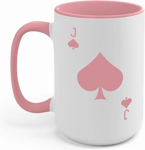 Jack of Spades Deck of Cards Halloween Costume Coffee Mug For Men (15 oz, White - Pink)