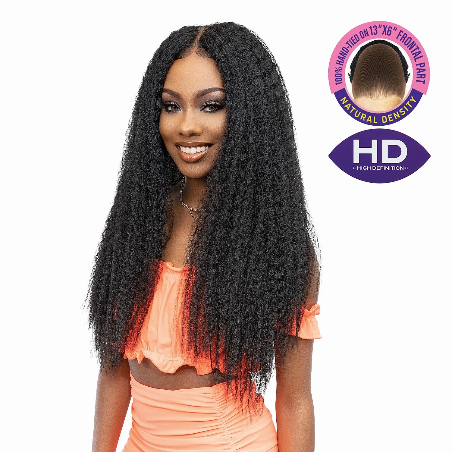 Janet Collection HD Swiss Lace Front Wig Melt Hand-Tied 13X6 Kinky Wig 28" (M.BLYG/30)