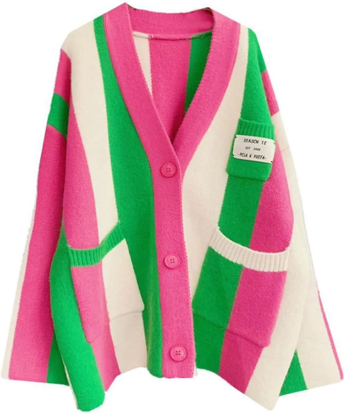 JASCLS Women's Long Sleeve Color Block Chunky Cable Knitted Oversized Sweater Cardigans for Women