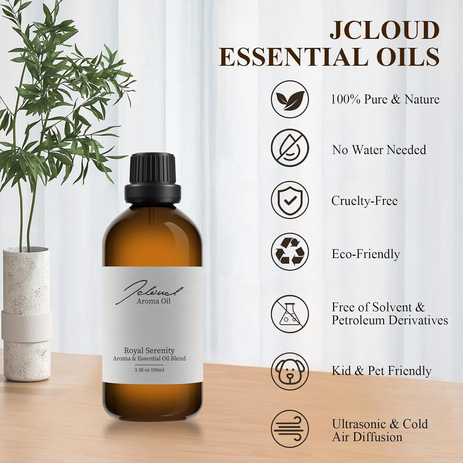 JCLOUD Royal Serenity Essential Oil Inspired by Ritz-Carlton Hotel | Hotel Scent - Pure Aromatherapy Diffuser Oil with Lemon, Jasmine and Amber, Home Luxury & Hotel Scents for Diffuser - 100mL