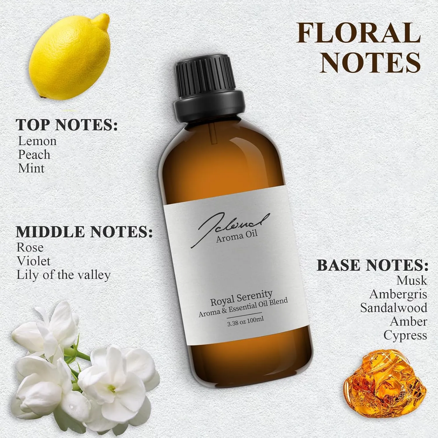 JCLOUD Royal Serenity Essential Oil Inspired by Ritz-Carlton Hotel | Hotel Scent - Pure Aromatherapy Diffuser Oil with Lemon, Jasmine and Amber, Home Luxury & Hotel Scents for Diffuser - 100mL