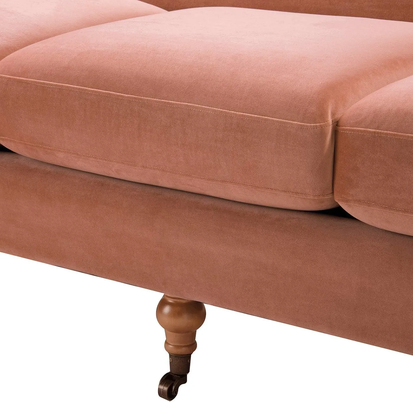 Jennifer Taylor Home Alana Lawson Three-Cushion Tightback Sofa, Peach Orange Velvet, 3-Seat