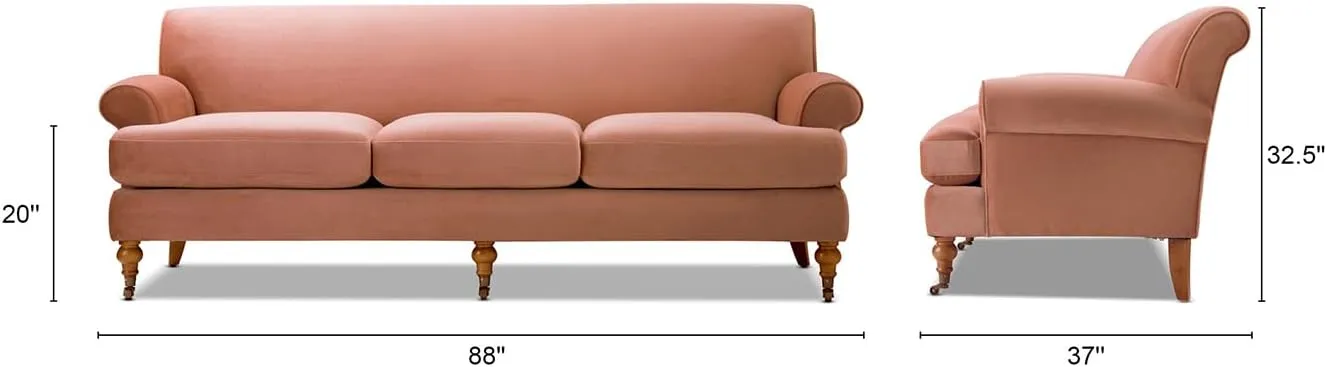 Jennifer Taylor Home Alana Lawson Three-Cushion Tightback Sofa, Peach Orange Velvet, 3-Seat