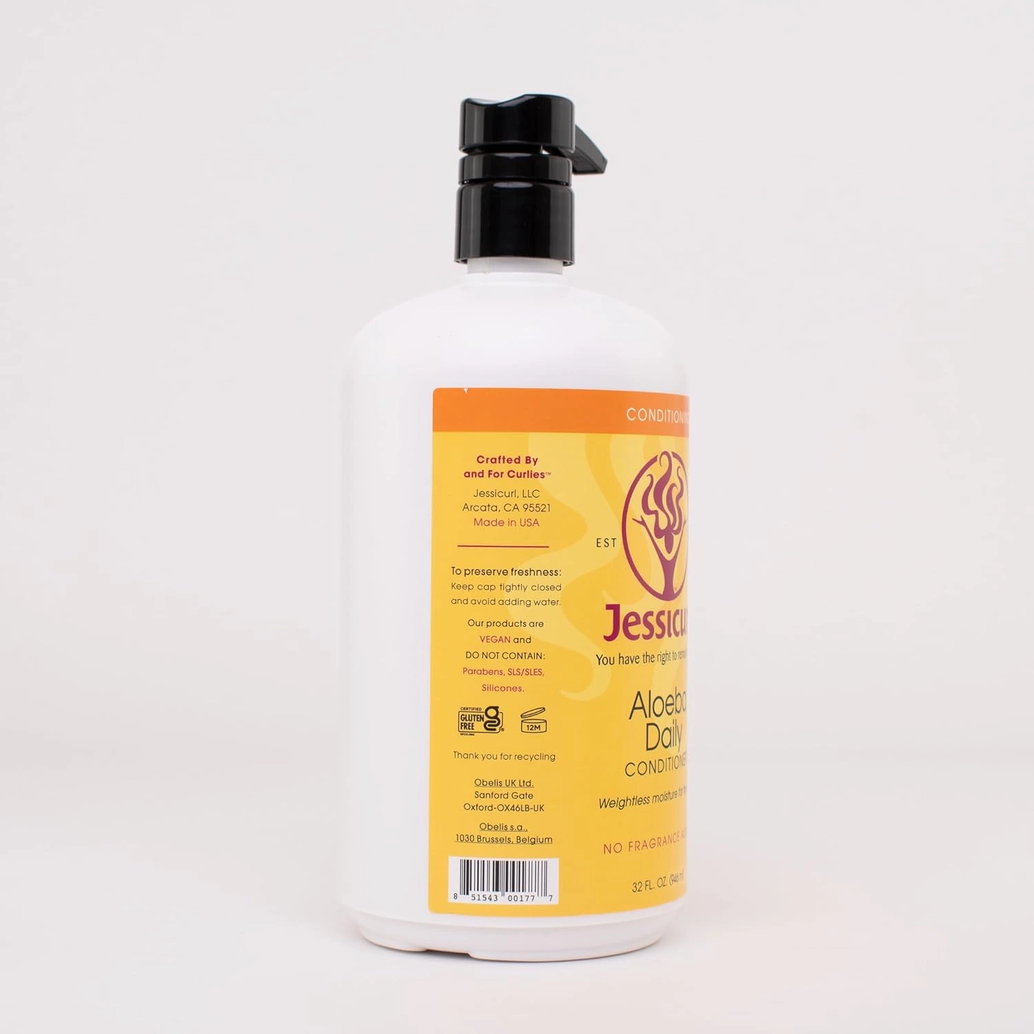Jessicurl Aloeba Daily Conditioner for Curly Hair, No Fragrance Added, 32 Fl Oz Leave In Conditioner and Detangler for Fine Hair