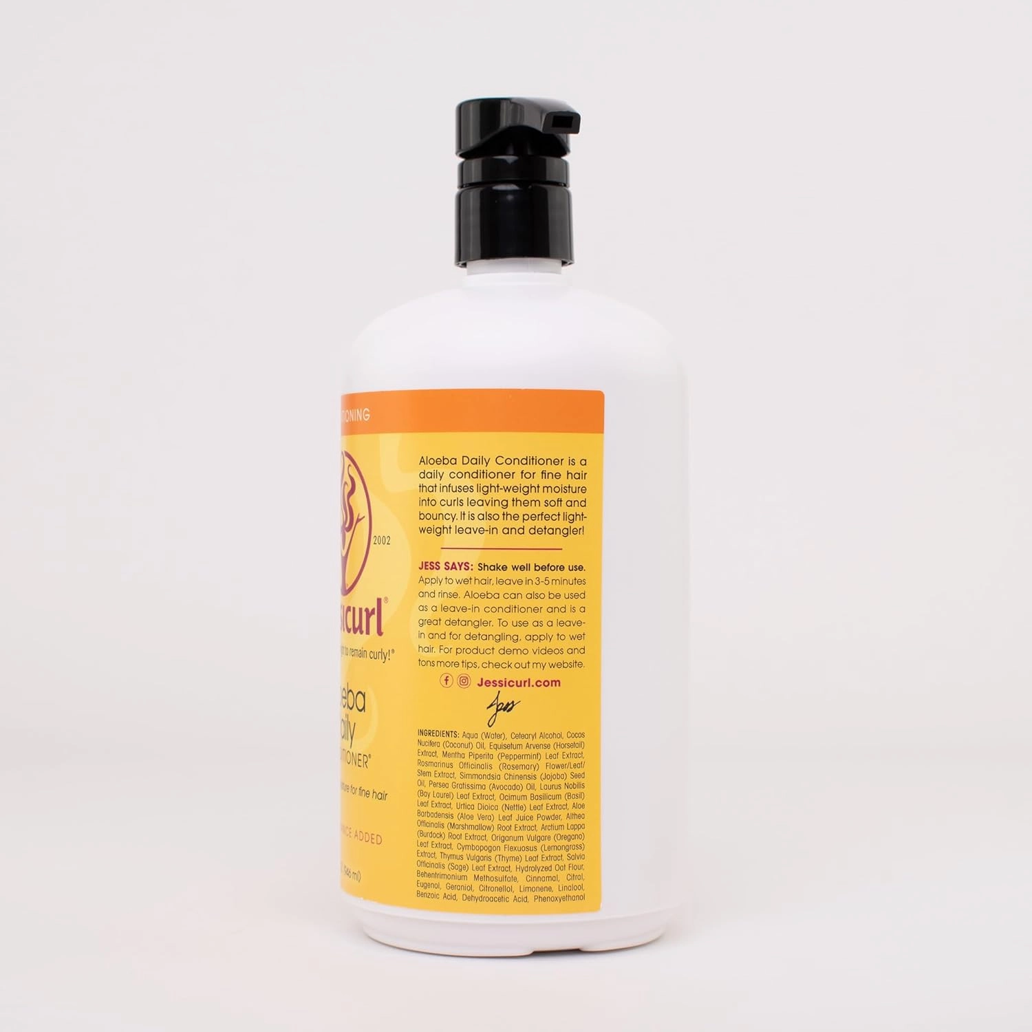 Jessicurl Aloeba Daily Conditioner for Curly Hair, No Fragrance Added, 32 Fl Oz Leave In Conditioner and Detangler for Fine Hair