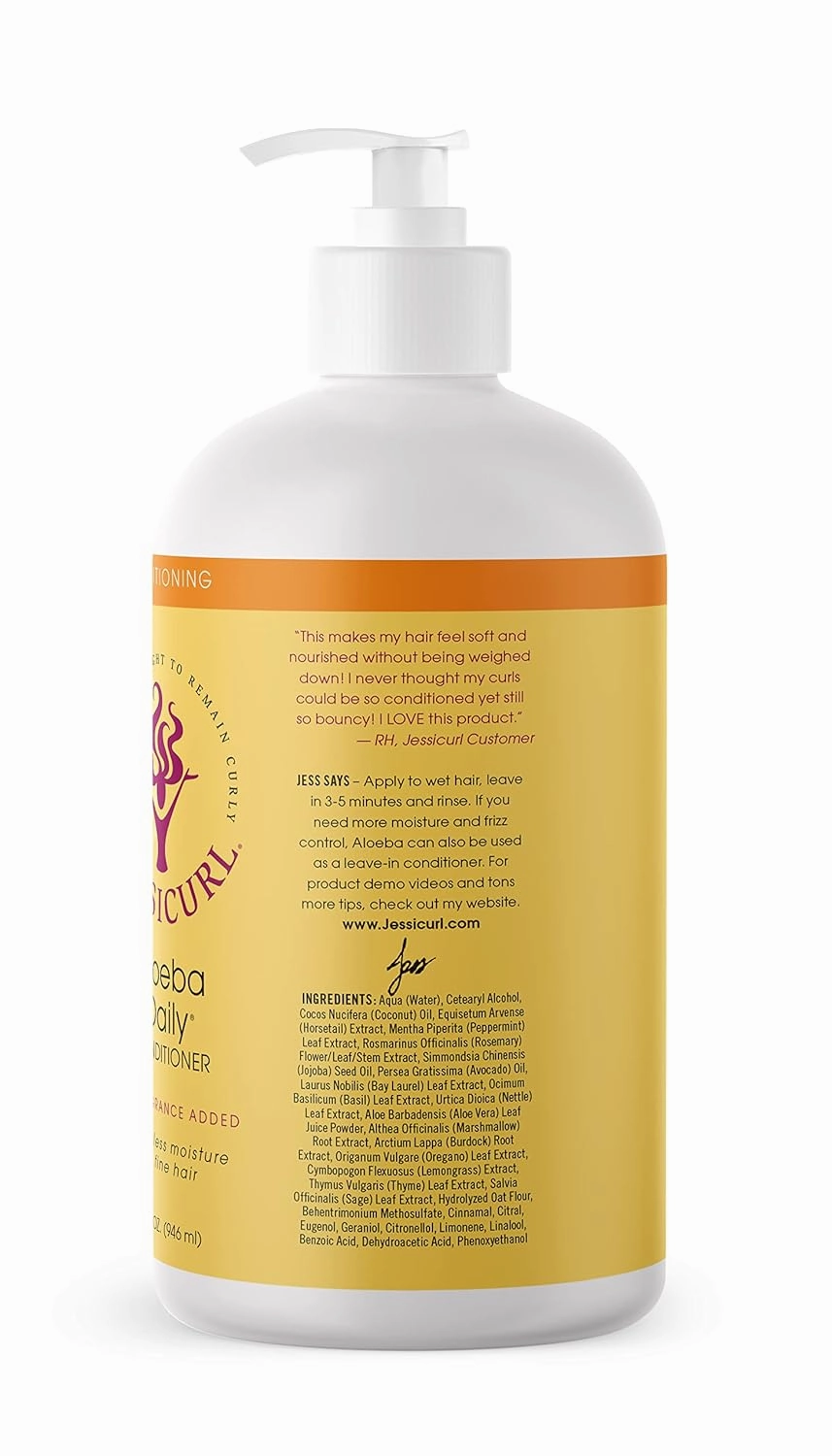 Jessicurl Aloeba Daily Conditioner for Curly Hair, No Fragrance Added, 32 Fl Oz Leave In Conditioner and Detangler for Fine Hair