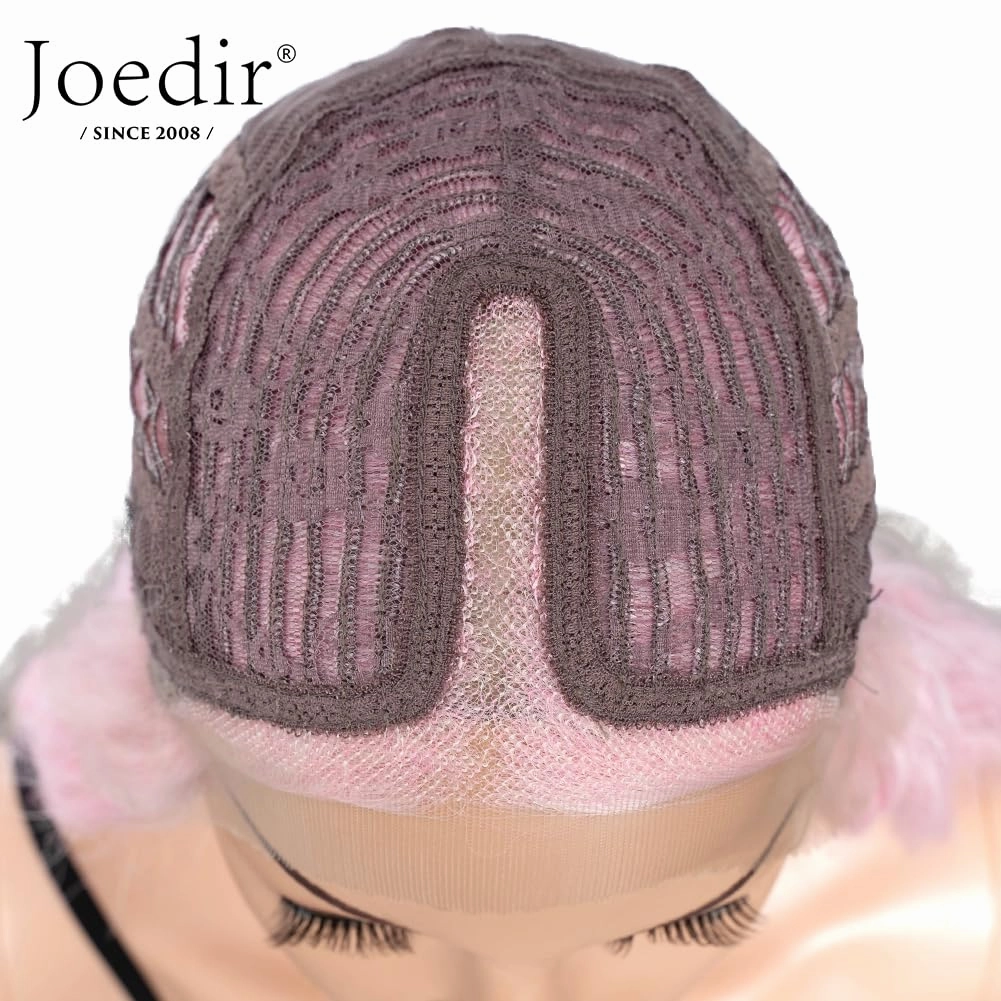 Joedir 30" Long Wavy Lace Front with 1.5"x4.5" Deep Part Lace Wig Heat Resistant Synthetic Wigs For Women 130% Density(Pink Color)