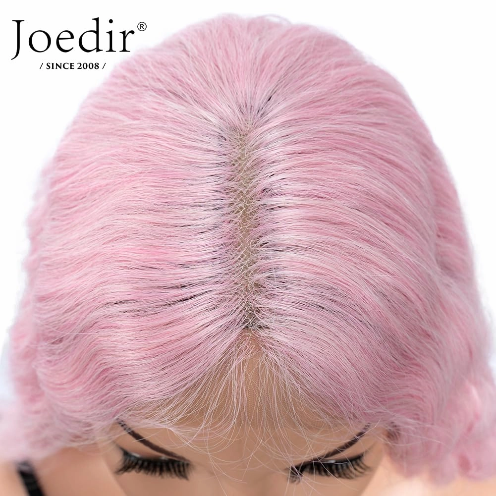 Joedir 30" Long Wavy Lace Front with 1.5"x4.5" Deep Part Lace Wig Heat Resistant Synthetic Wigs For Women 130% Density(Pink Color)