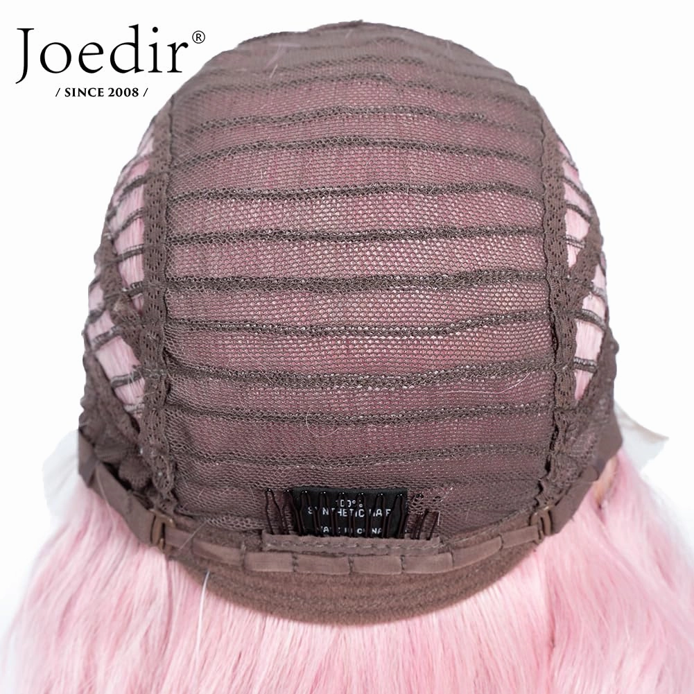 Joedir 30" Long Wavy Lace Front with 1.5"x4.5" Deep Part Lace Wig Heat Resistant Synthetic Wigs For Women 130% Density(Pink Color)