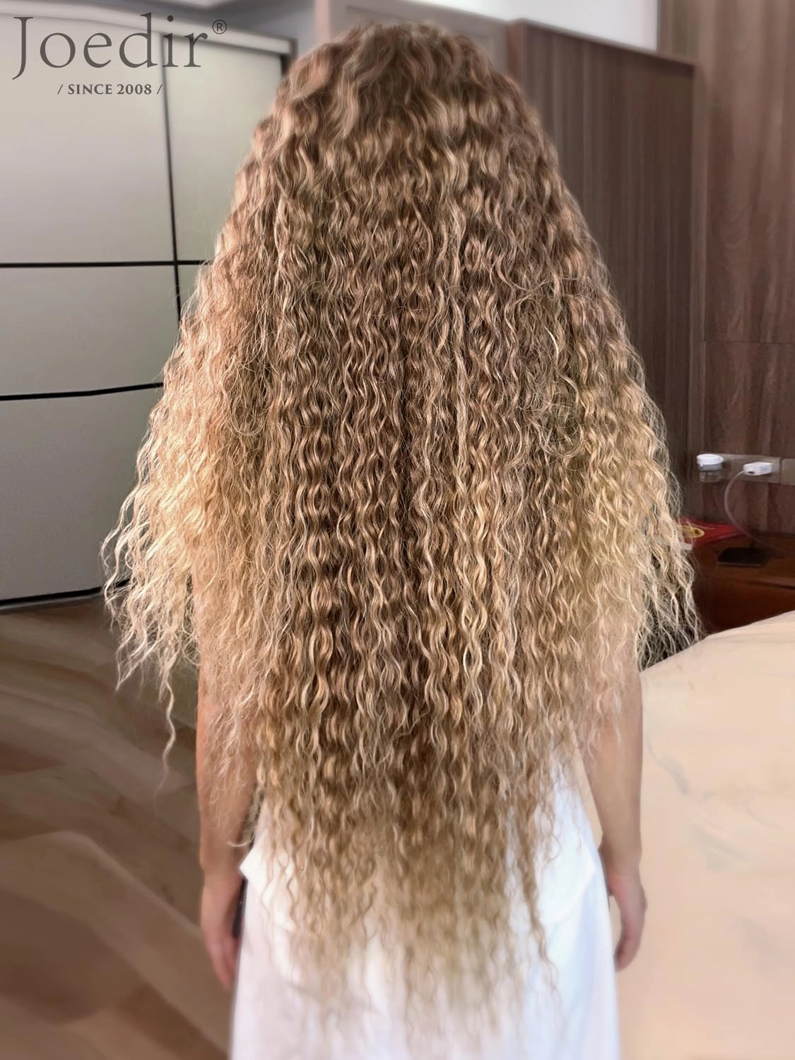 Joedir 32" Long Deep Curly Wavy Lace Front Synthetic Wigs HD Transparent Glueless Lace Wig Heat Resistant Fiber Pre Plucked Hairline with Baby Hair Wig for Women(Ombre Dirty Blond Color)