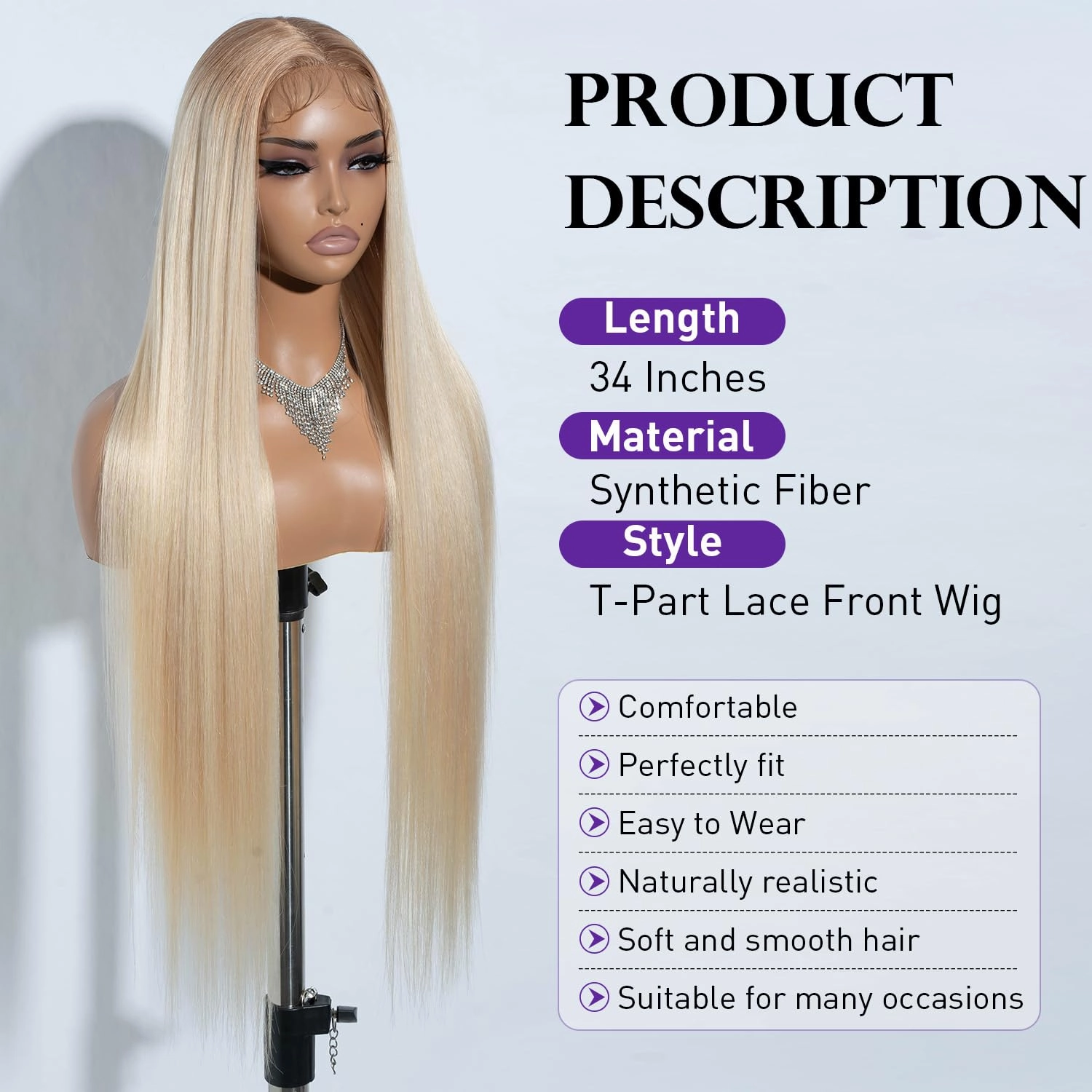 Joedir 34" Long Yaki Straight Lace Front Synthetic Wigs Middle Part HD Transparent Glueless Wig Heat Resistant Fiber Pre Plucked Hairline with Baby Hair for Women(Ombre Light Brown to Blonde Color)