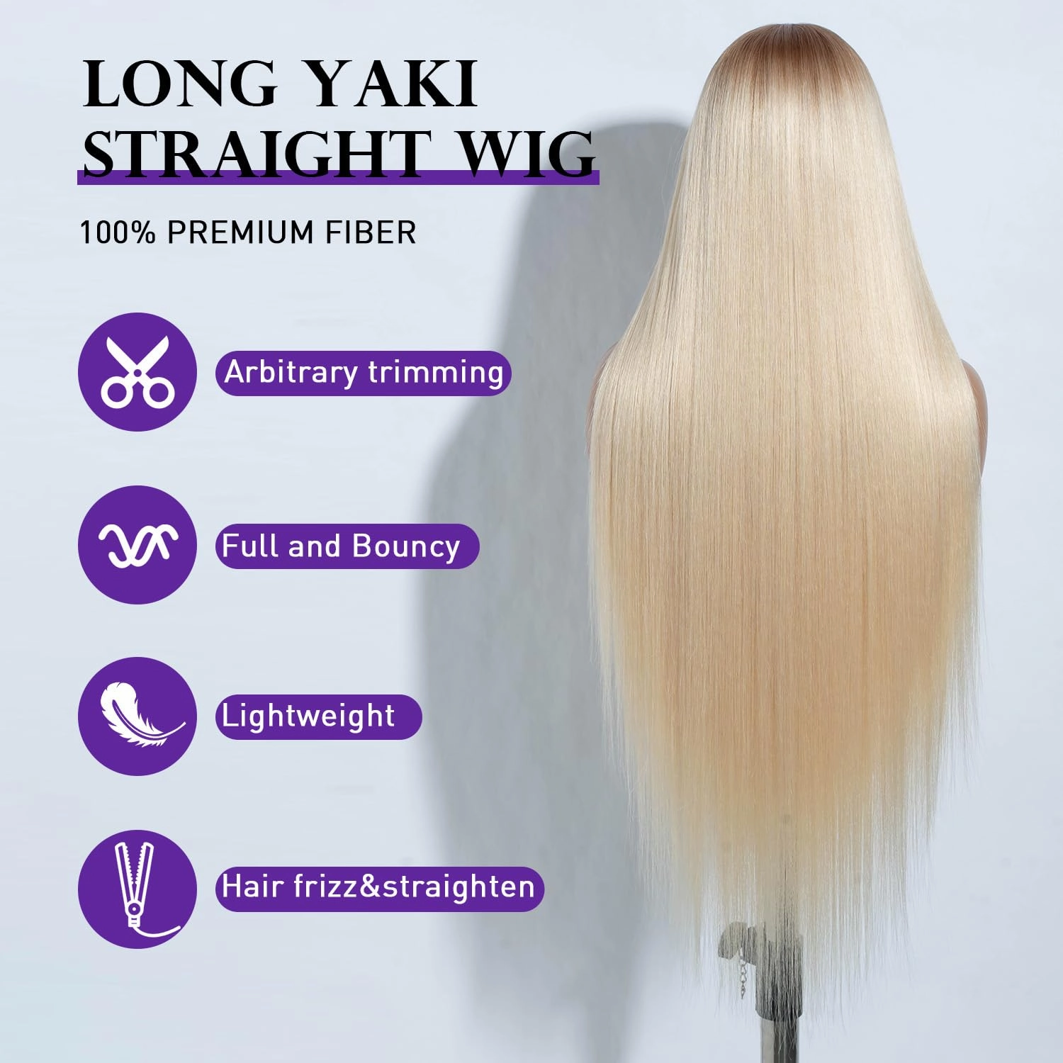 Joedir 34" Long Yaki Straight Lace Front Synthetic Wigs Middle Part HD Transparent Glueless Wig Heat Resistant Fiber Pre Plucked Hairline with Baby Hair for Women(Ombre Light Brown to Blonde Color)