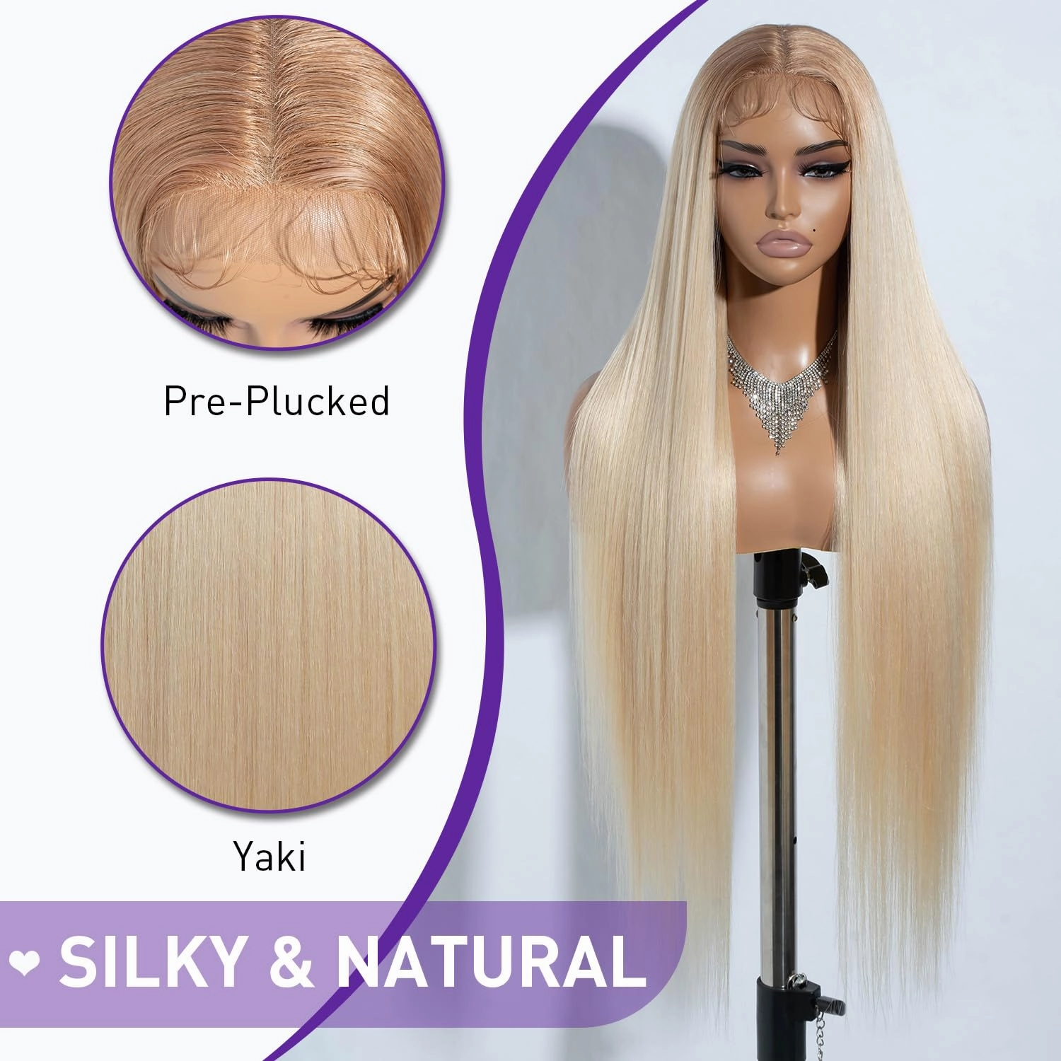 Joedir 34" Long Yaki Straight Lace Front Synthetic Wigs Middle Part HD Transparent Glueless Wig Heat Resistant Fiber Pre Plucked Hairline with Baby Hair for Women(Ombre Light Brown to Blonde Color)