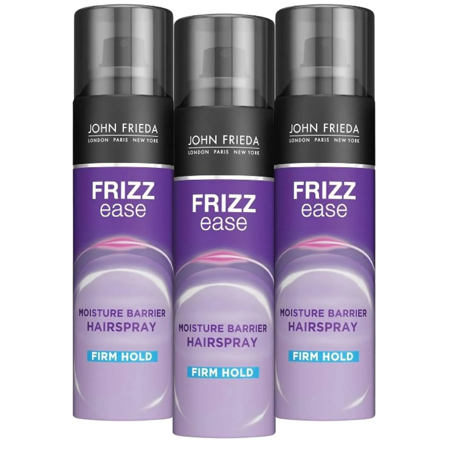 JOHN FRIEDA HairSpray Frizz Ease Firm hold Anti Frizz for Dry, Damaged hair LONDON PARIS NEW YORK pack of 3 2 oz , mini size, travel size, luxurious, 2 Ounce (Pack of 3)