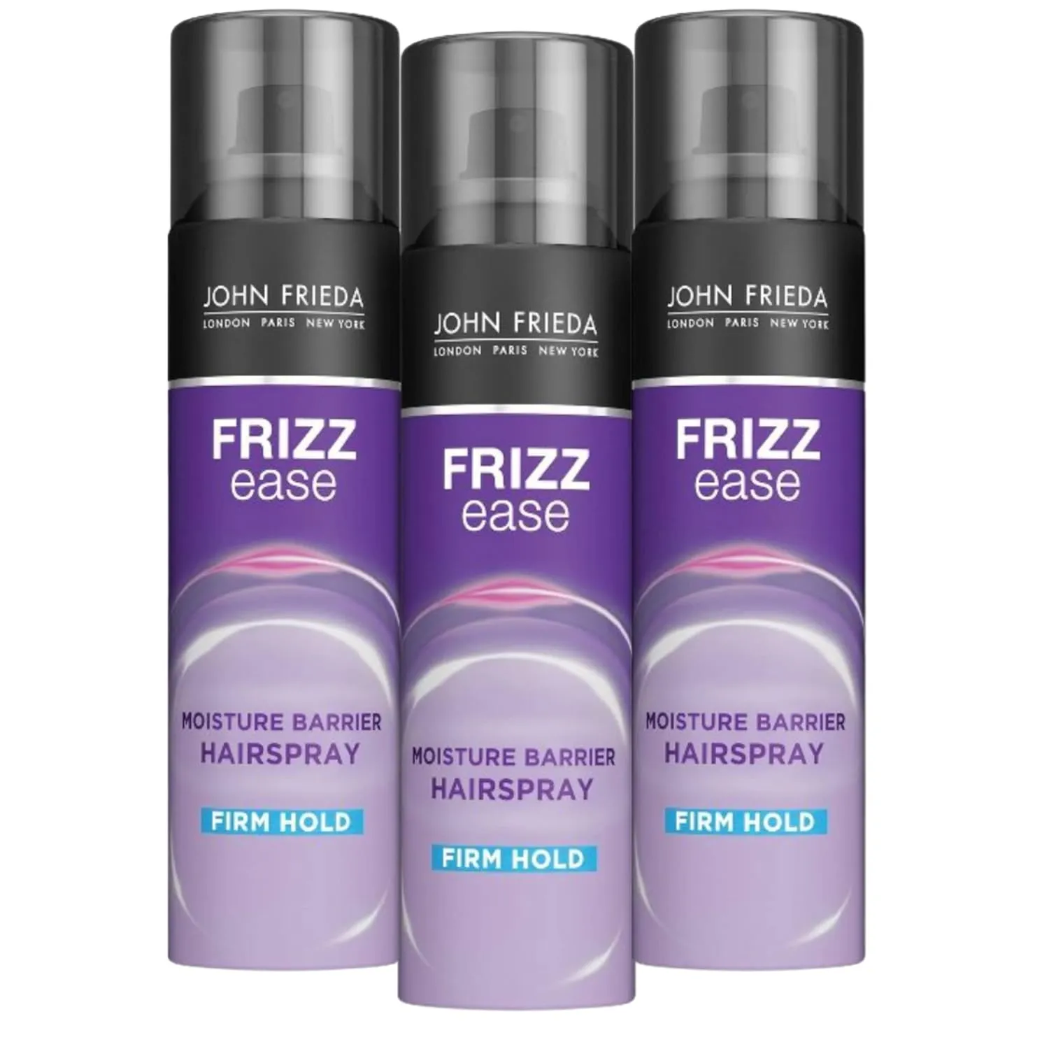 JOHN FRIEDA HairSpray Frizz Ease Firm hold Anti Frizz for Dry, Damaged hair LONDON PARIS NEW YORK pack of 3 2 oz , mini size, travel size, luxurious, 2 Ounce (Pack of 3)