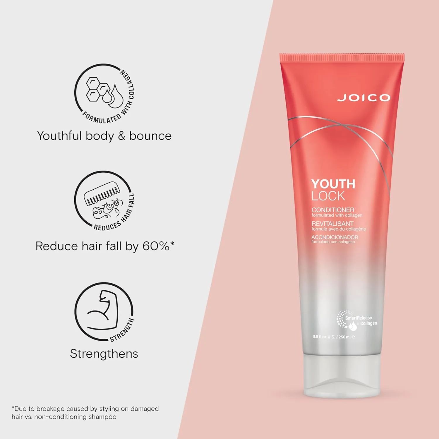 Joico YouthLock Conditioner Formulated with Collagen | Youthful Body & Bounce | Soften and Detangle Hair | Boost Shine