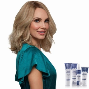 Jon Renau & Christy's Wigs Bundle - 7 Items: Carrie Exclusive Human Hair Q & A Booklet, BeautiMark Hydra Shampoo Conditioner Mask Protect Leave-In Spray Shine Serum - Color: 22F16S8