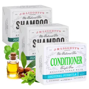 J.R.LIGGET'S Jojoba & Peppermint Formula Conditioner Bar   Two Shampoo Bars, All-Natural for Hair Clean, Soft, Tangle-Free, 8.75 Ounce, Hair Care, 3.5 ounces each