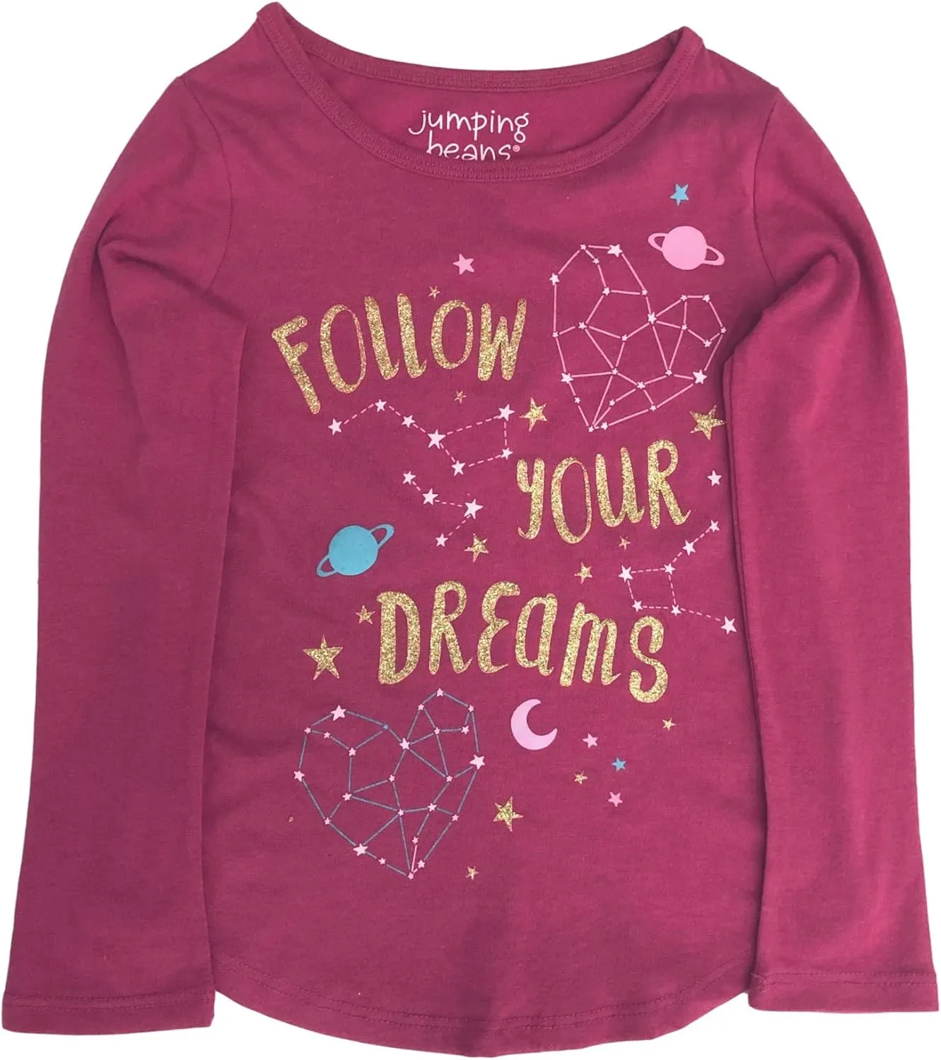 Jumping Beans Girls Long Pink Sparkle Follow Your Dreams T-Shirt Tee Shirt