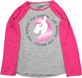 Jumping Beans Girls Long Gray & Pink Sparkle Unicorn Stay Magical Tee Shirt