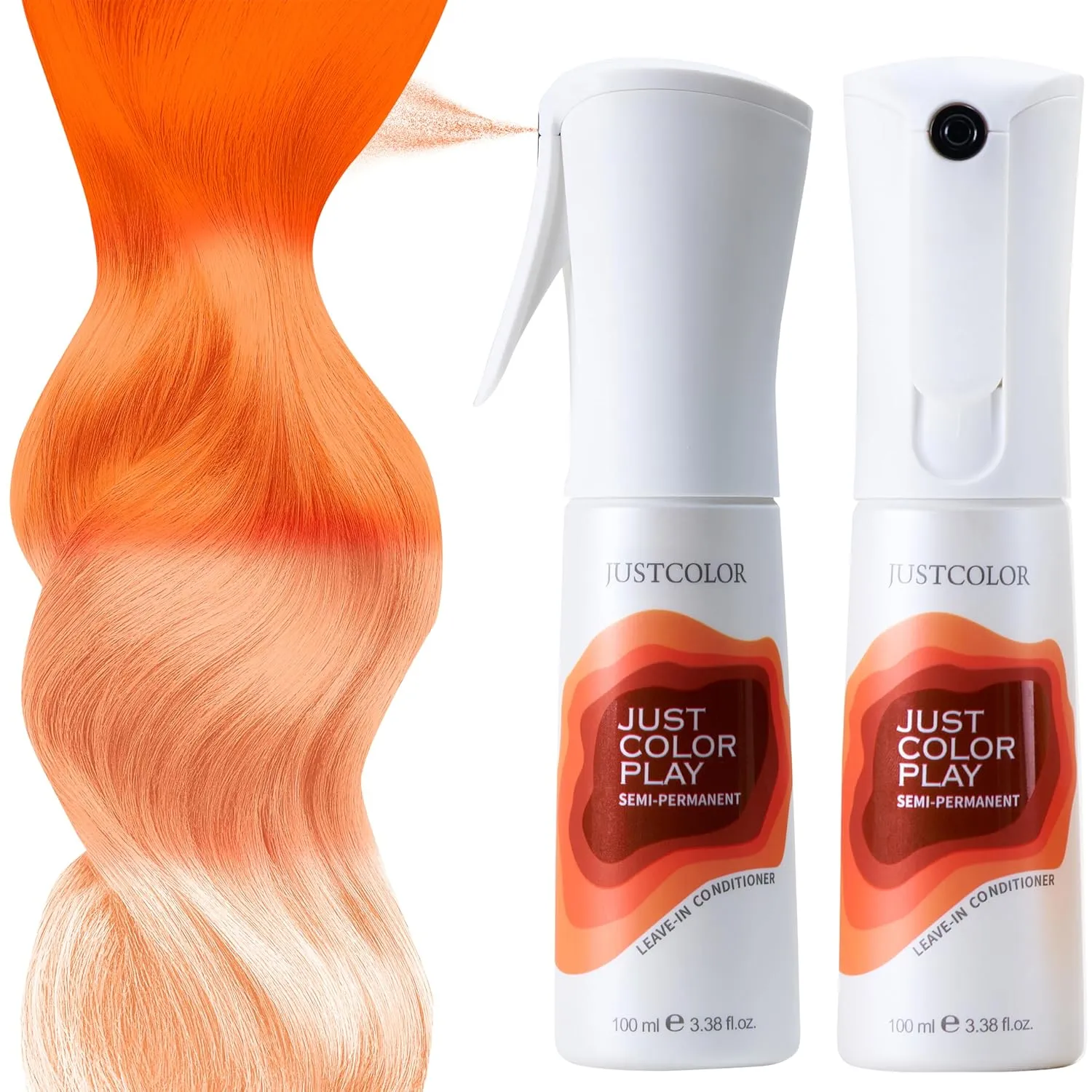 Just Color Hair Dye Spray | Semi-Permanent | 10-Minute Process | Custom Color Options | Clementine Orange | Leave in Conditioner | Ammonia & PPD Free | Lasts 8-12 Washes | Pack of 2