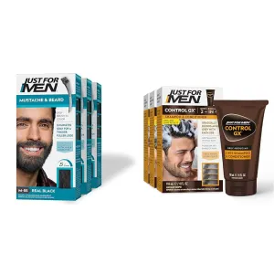 Just For Men Mustache & Beard, Beard Dye for Men with Brush Included for Easy Application & Control GX Grey Reducing 2-in-1 Shampoo and Conditioner